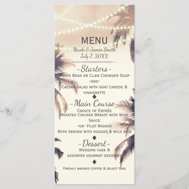 Palmeiras Tropicais & Luzes Menu Sonho de Creme (Frente)
