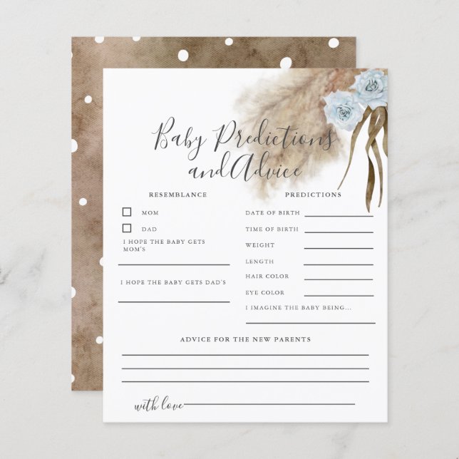 Pampas Azuis Grass Baby Predictions & Advice Card (Frente/Verso)
