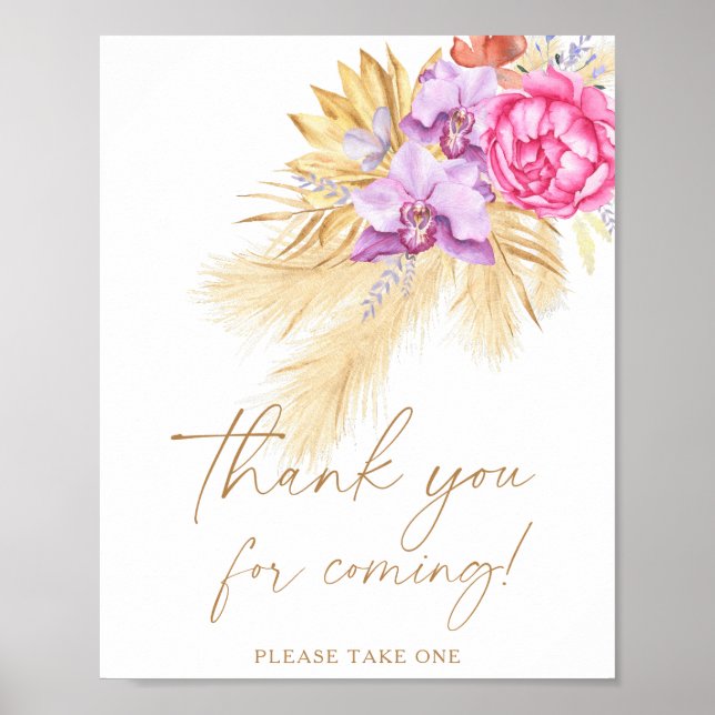 Pampas boho grama - Obrigado por vir Poster (Frente)
