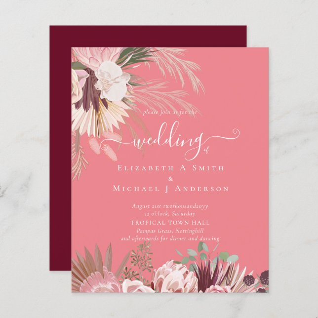 Pampas de Grass Tropicais de Vinho de Borgonha (Frente/Verso)