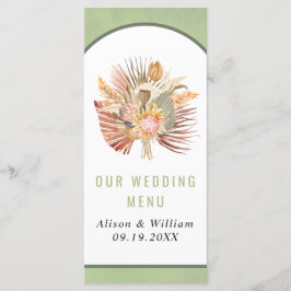 Pampas de palma secas Sage menu verde de casamento