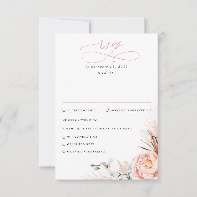 Pampas Grass Blush Pink Floral Casamento Rosa RSVP (Frente)