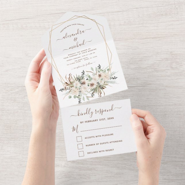 Pampas Grass Bohemian Boho Eucalyptus Wedding RSVP (Tearaway)