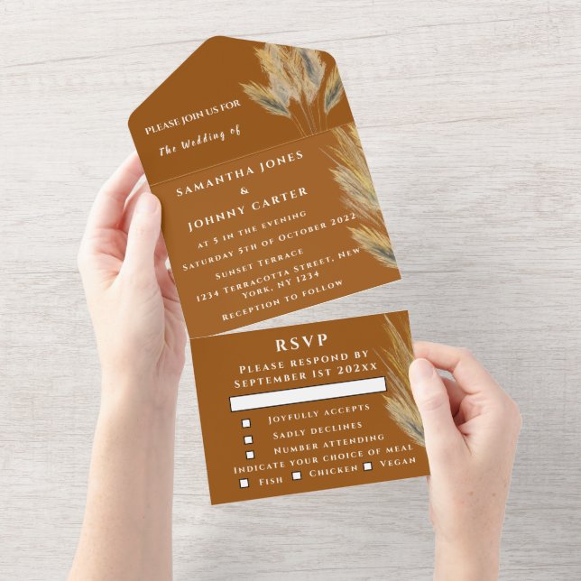 Pampas Grass Bohemian Boho RSVP Fall Elegante (Aba destacável)