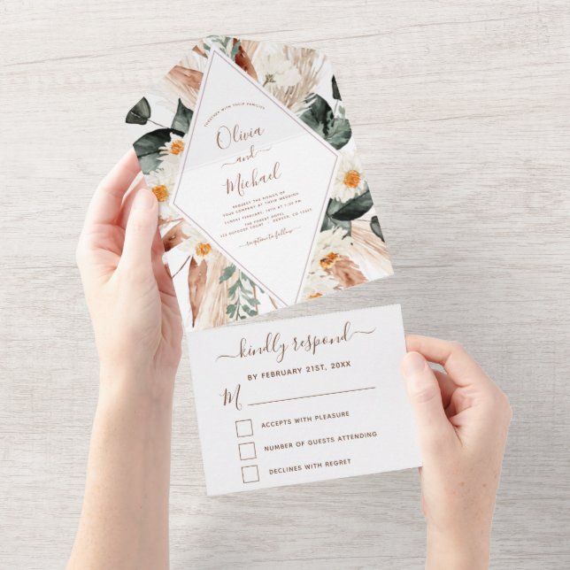 Pampas Grass Boho Bohemian Eucalyptus Wedding RSVP (Tearaway)