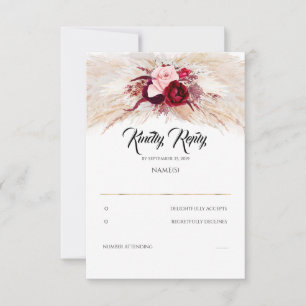 Pampas Grass Burgundy Red Chic Weding RSVP