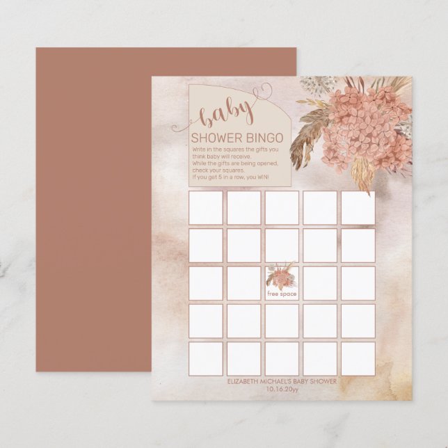 Pampas Grass | Cartão de Bingo de Chá de fraldas H (Frente/Verso)