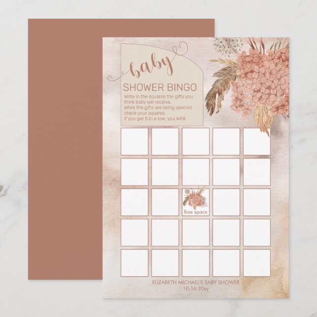 Pampas Grass | Cartão de Bingo de Chá de fraldas H (Frente/Verso)