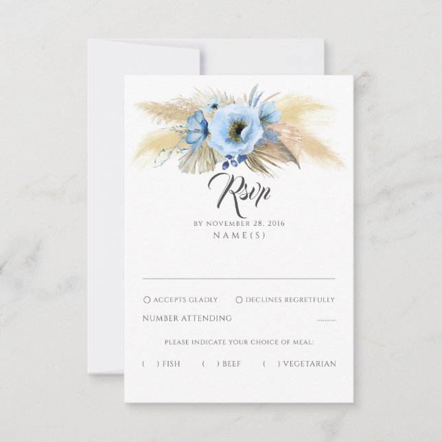 Pampas Grass Dusty Blue Floral Casamento RSVP (Frente)