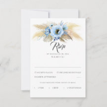 Pampas Grass Dusty Blue Floral Casamento RSVP