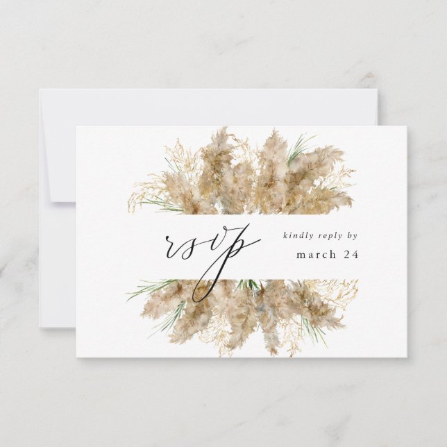 Pampas Grass e Dourado Boho w RSVP de Refeições (Frente)