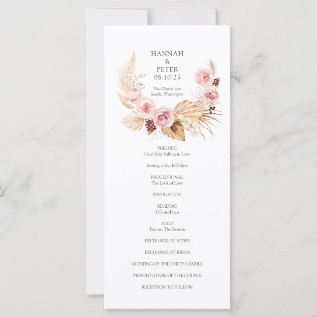 Pampas Grass Floral Watercolor Wedment Program (Frente)