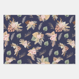 Pampas Grass & Flowers em Azul Marinho