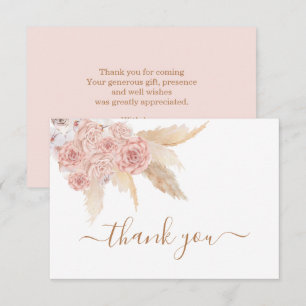Pampas Grass Pink Boho Obrigado Nota Cartões
