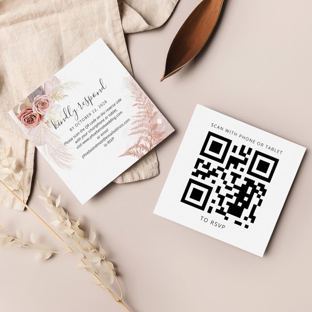 Pampas Grass Tan QR Code Wedding Website RSVP (Criador carregado)