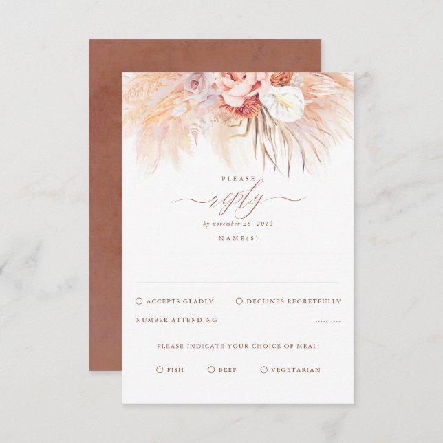 Pampas Grass Terracotta Wedding RSVP (Frente/Verso)
