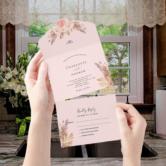 Pampas rosa florais de relva boho casamento (Criador carregado)