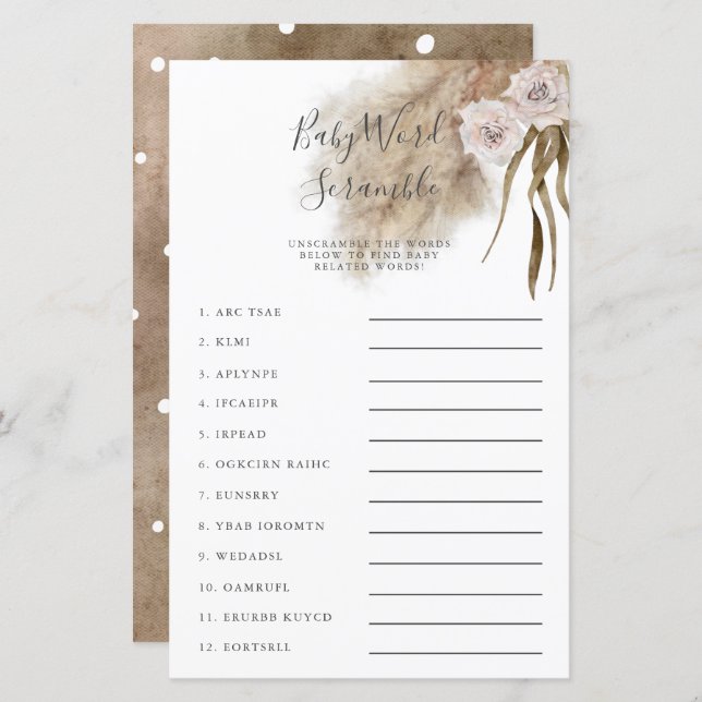 Pampas Rosa Grass Bebê Jogo (Frente/Verso)