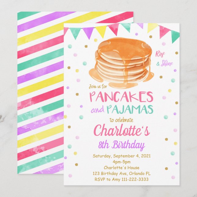 Pancake Pajamas - Convite de Aniversário (Frente/Verso)