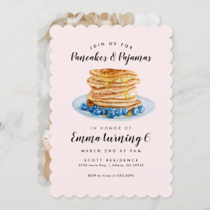 Pancakes Rosa Pajamas Convite de Aniversário