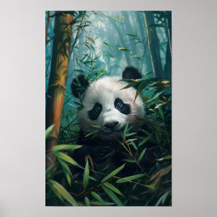 Panda Adorável na Floresta de Bambu Poster
