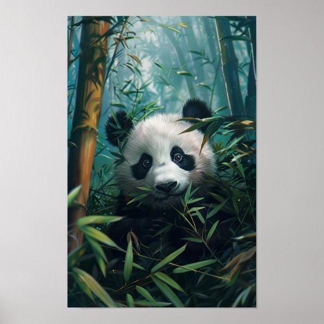 Panda Adorável na Floresta de Bambu Poster (Frente)