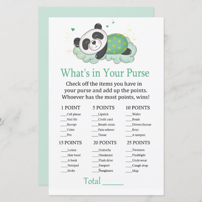 Panda adormecida O que há em seu jogo de bolsa (Frente/Verso)