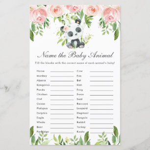 Panda Bear Rosa Nome Floral Bebê Jogo Animal