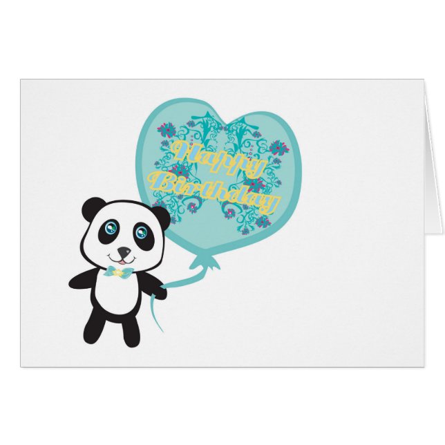 Panda bonito com cartão do balão (Frente Horizontal)
