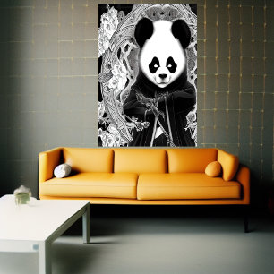 Panda branca e negra anime AI Art Poster