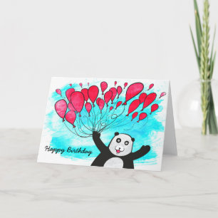 Panda com cartão de aniversário de balões