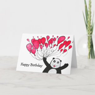 Panda com cartão de aniversário vermelho de balões