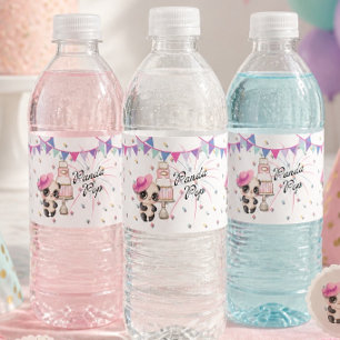 Panda com Chapéu Rosa Rótulos de Garrafa de Água