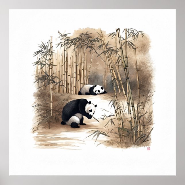 Panda comendo bambu - Impressão de Arte Arquivada (Frente)