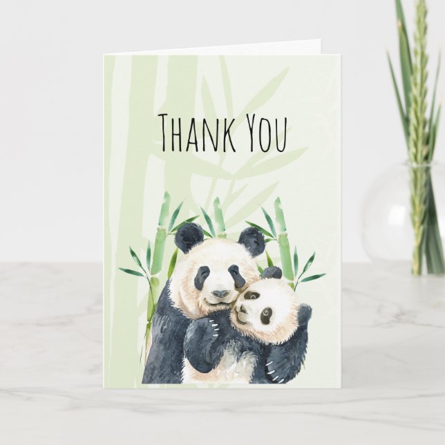 Panda de Aquarela Ursos Mãe e Cartões de agradecim (Frente)