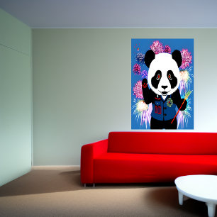 Panda de uniforme e bombeiro   AI Art Poster