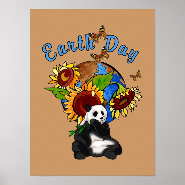 Panda Do Dia Da Terra E Poster De Girassol (Frente)