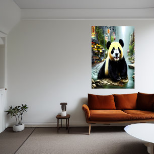 Panda e água na cidade AI Art Poster