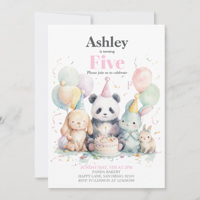 Panda e convite de festas de aniversário e amigos (Frente)