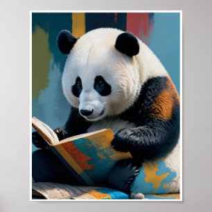 Panda Lendo Livro Poster Wall Art Decin