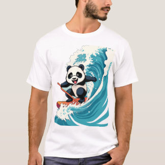 Panda surfando numa camiseta Wave - Diversão do Pa