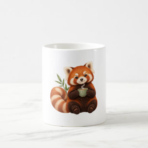 Panda Vermelho Aconchegante Segurando Xícara de Ch