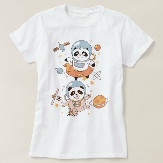 Pandas Espaciais T-Shirt (Frente do Design)