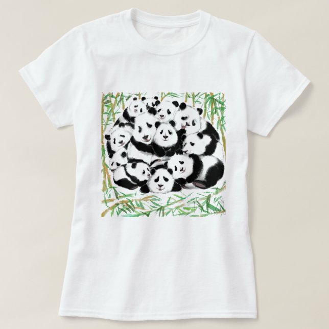 Pandas Familiares T-Shirt Engraçado (Frente do Design)