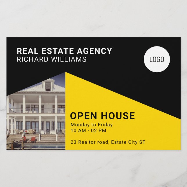 Panfleto amarelo geométrico mínimo moderno (Frente)