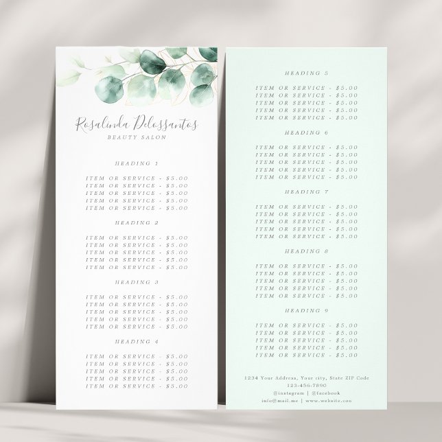 Panfleto Aquarela Eucalyptus Greenery Folhagem Dourada (Watercolor Eucalyptus Greenery Gold Foliage Rack Card)