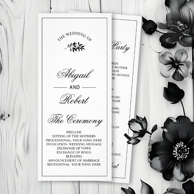 Panfleto Black branch Old Money wedding program (Criador carregado)
