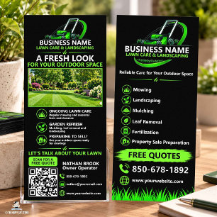 Panfleto Black Green Professional Lawn Care Landscaping QR