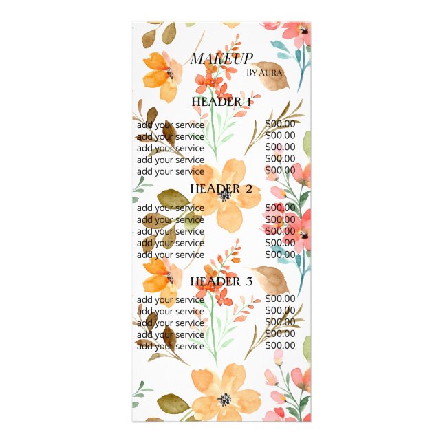 Panfleto Boho Floral Makeup Artist Price List Modelo (Frente)