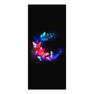 Panfleto Borboletas Neon Night brilhantes sobre fundo preto